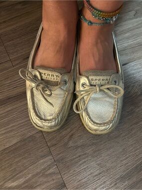 Sperry Metallic Leather Moccasin Flats